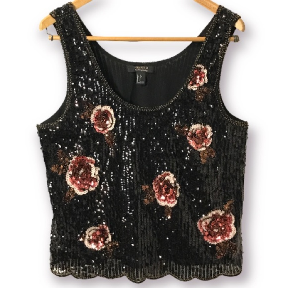 FOREVER 21 SEQUINED ROSE TANK TOP
